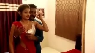 Hot woman in red saree newly married